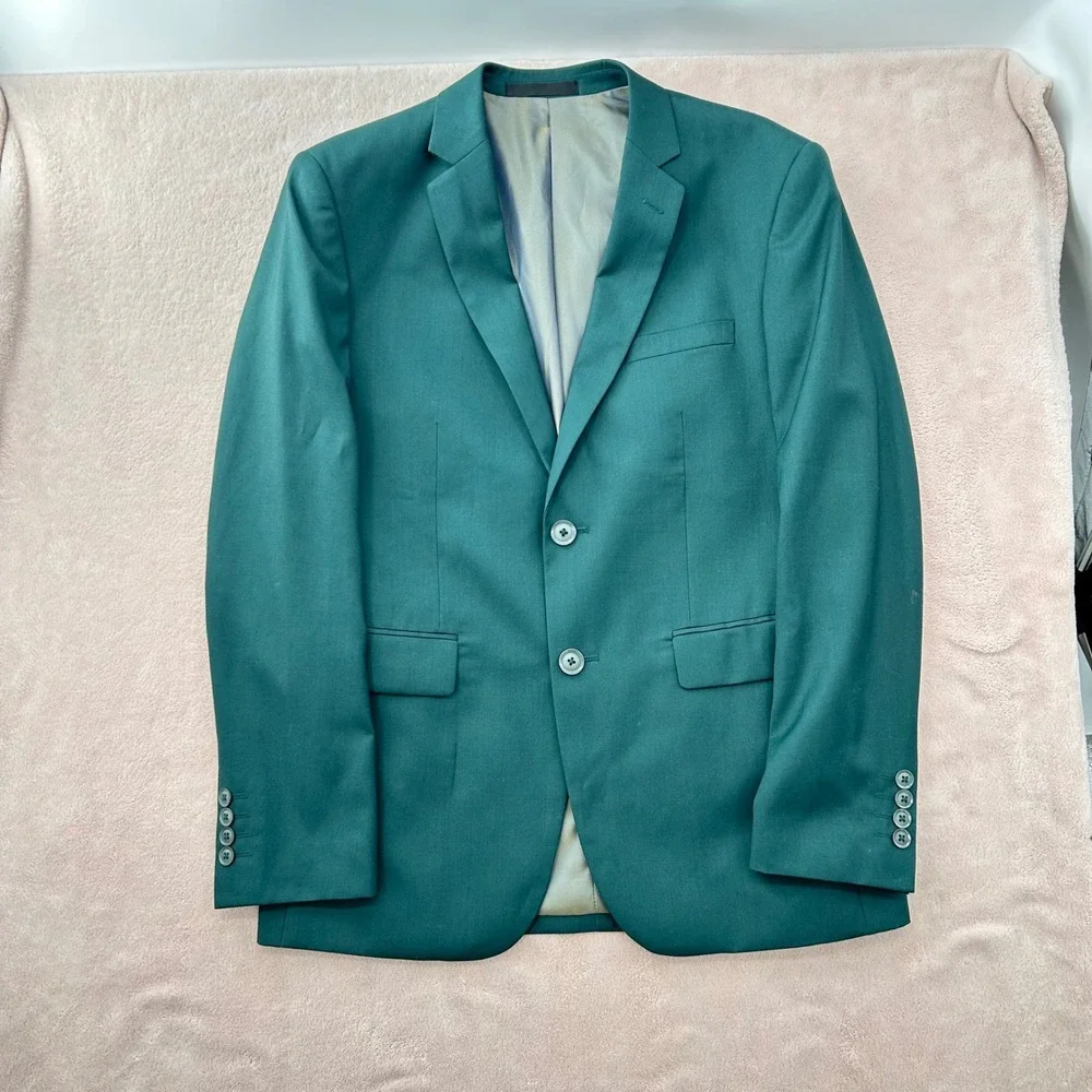 Braveman Mens Slim Fit 2 Piece Suit Teal Green Two Button Blazer Pants Set